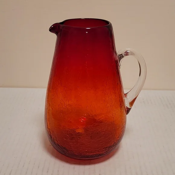 Vintage Hand Blown Ruby Red Crackled Glass Pitcher - Picture 5 of 16